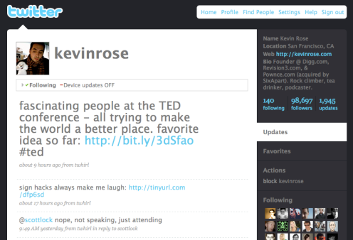 A Snapshot of Kevin Rose' Twitter Page